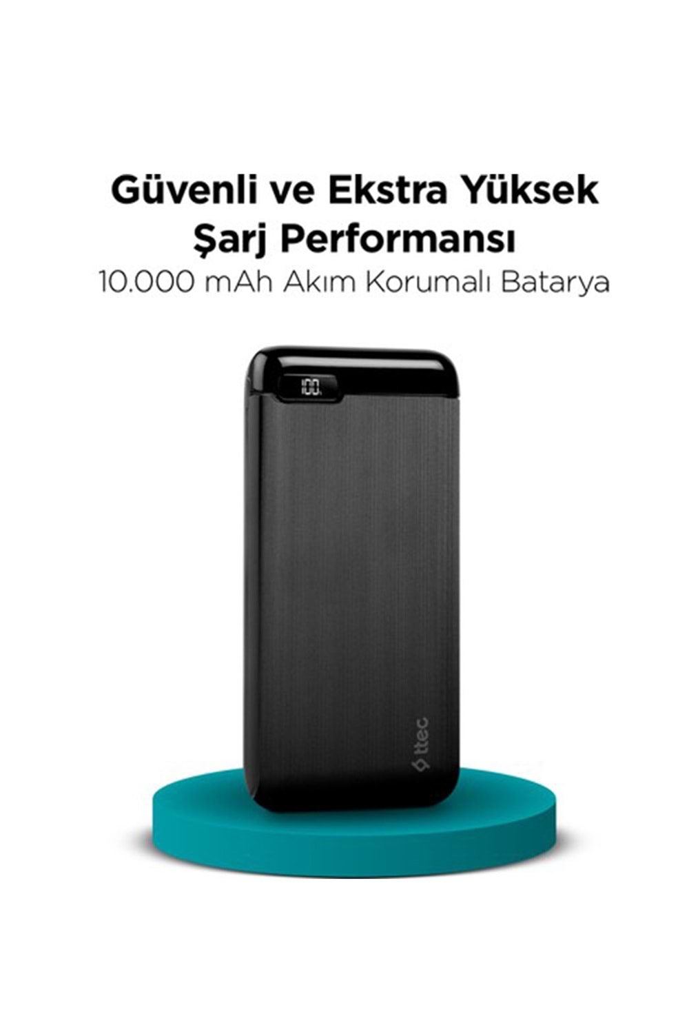 TTEC 2BB183S POWERSLIM LCD 10.000 MAH TASINABILIR SARJ ALETI / POWERBANK USB-C GIRIS/CIKIS SIYAH