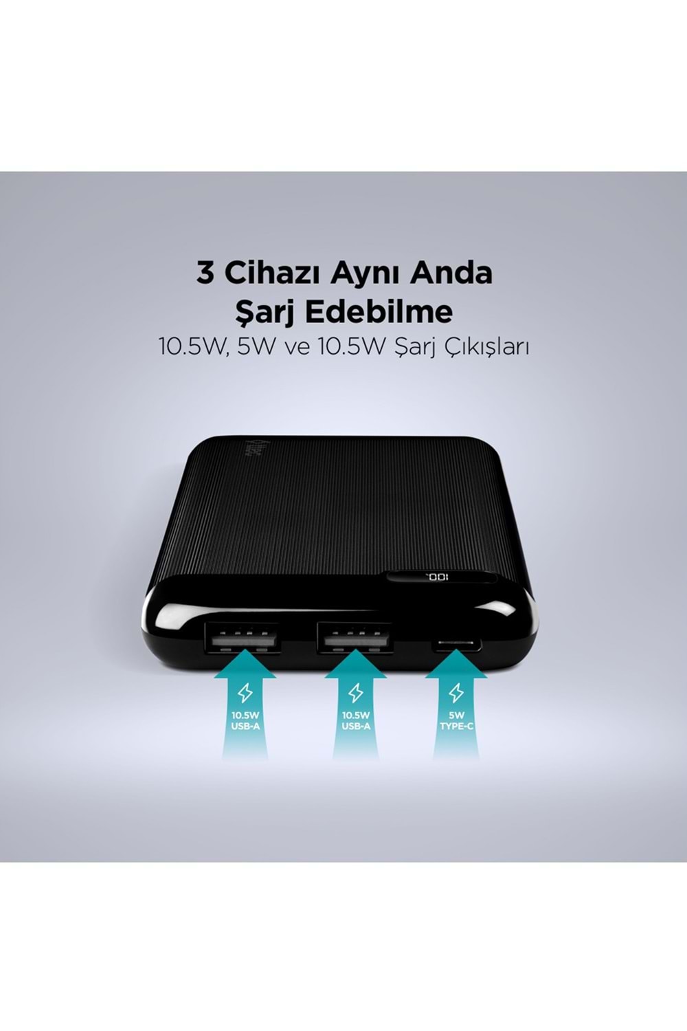 TTEC 2BB183S POWERSLIM LCD 10.000 MAH TASINABILIR SARJ ALETI / POWERBANK USB-C GIRIS/CIKIS SIYAH
