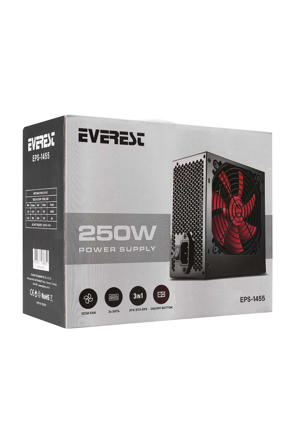 Everest EPS-1455 Peak-250W 12cm Fan 2* SATA 2* IDE ATX Power Supply