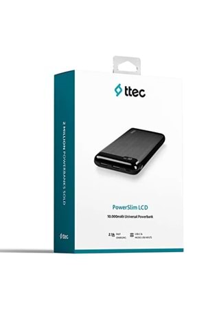 TTEC 2BB183S POWERSLIM LCD 10.000 MAH TASINABILIR SARJ ALETI / POWERBANK USB-C GIRIS/CIKIS SIYAH
