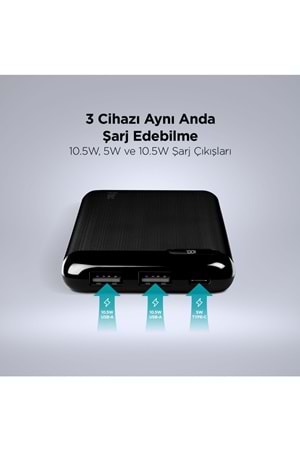 TTEC 2BB183S POWERSLIM LCD 10.000 MAH TASINABILIR SARJ ALETI / POWERBANK USB-C GIRIS/CIKIS SIYAH