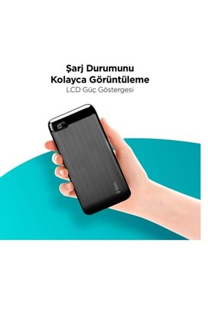 TTEC 2BB183S POWERSLIM LCD 10.000 MAH TASINABILIR SARJ ALETI / POWERBANK USB-C GIRIS/CIKIS SIYAH